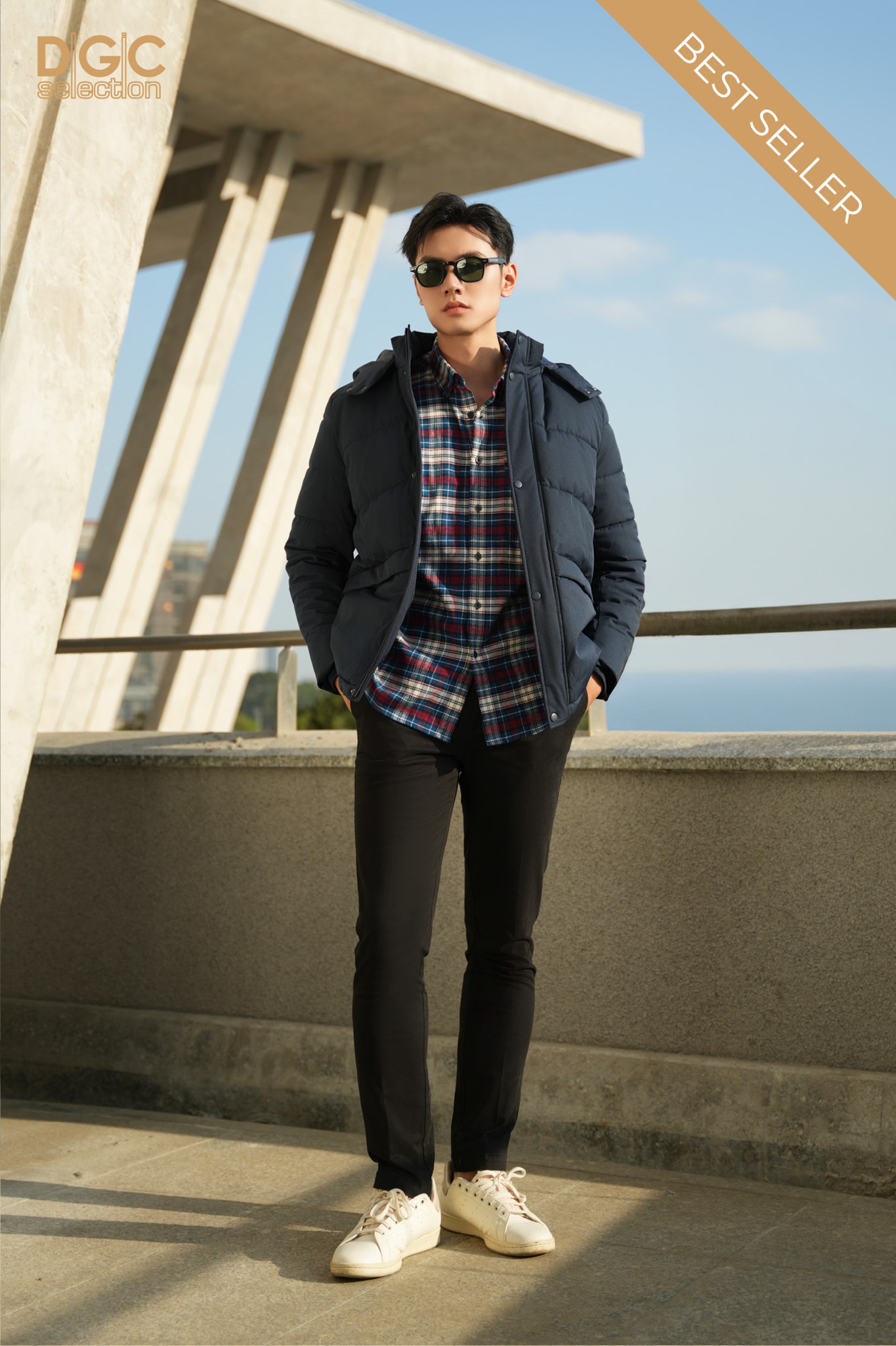 WAJKBD187M - XANH THAN ĐẬM_1 Ảnh của Áo jacket 3 lớp dáng ngắn